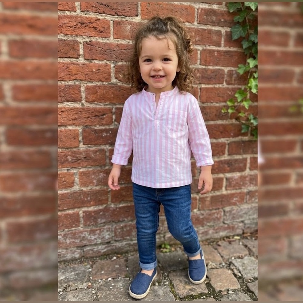 NWT BTL Brunette The Label Pink and White Striped poplin Top with Tag size 2/3T